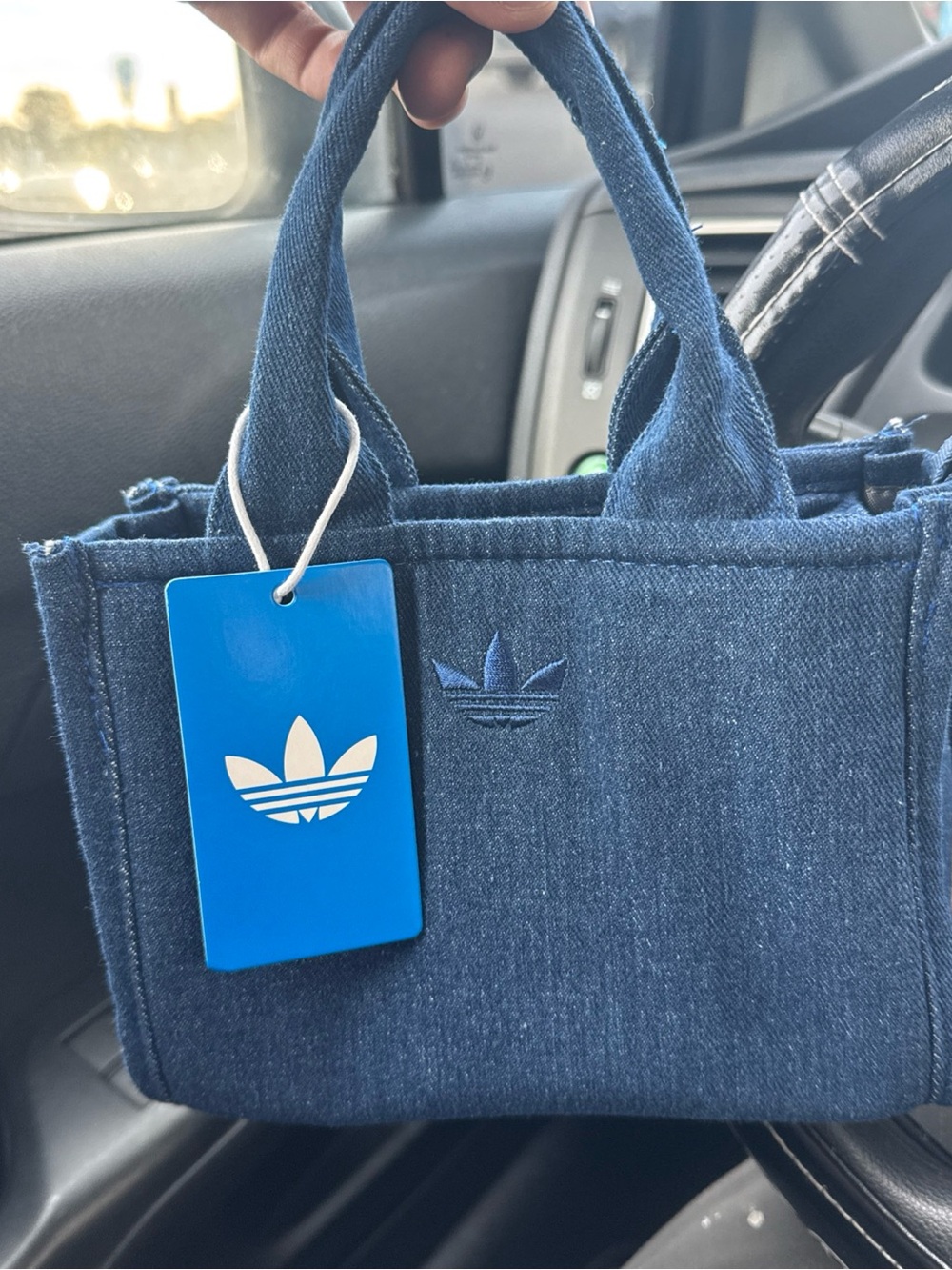 adidas Denim Trefoil Mini Tote in Dark Blue